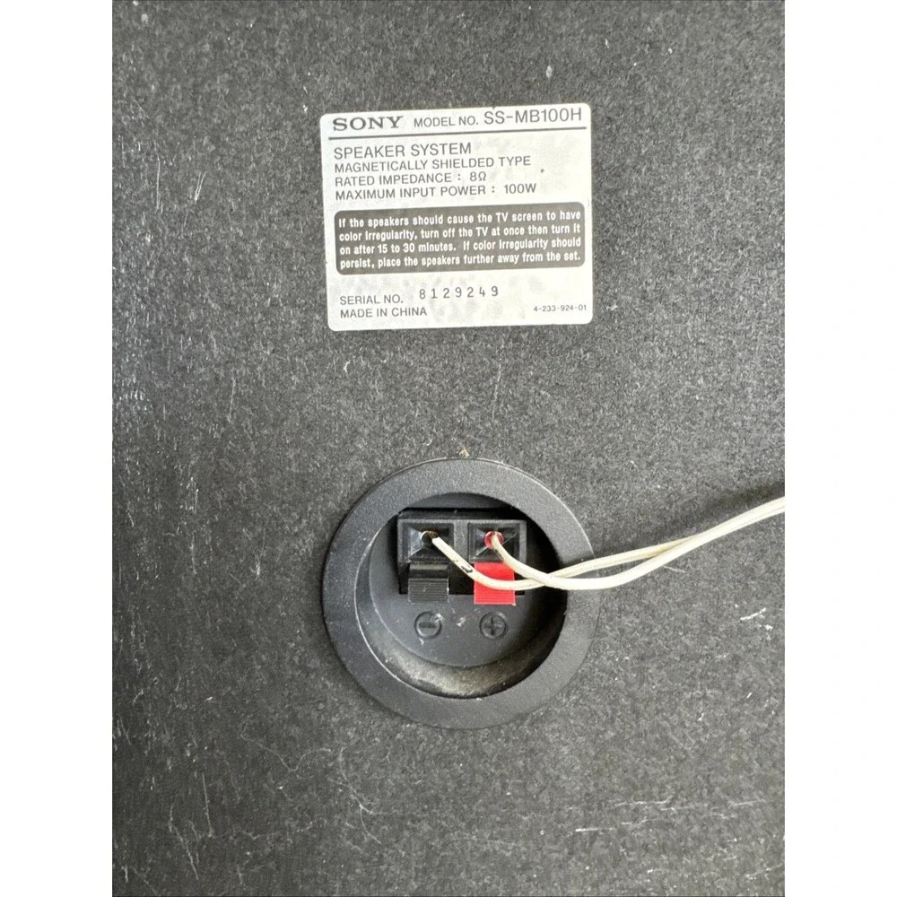 Single Sony SS-MB100H Bookshelf Speaker - 100W 8 Ohm - Untested Cords Intact